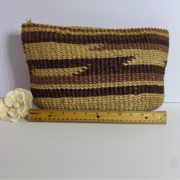 Striped Brown and Yellow Woven Clutch - Picture 3 of 8